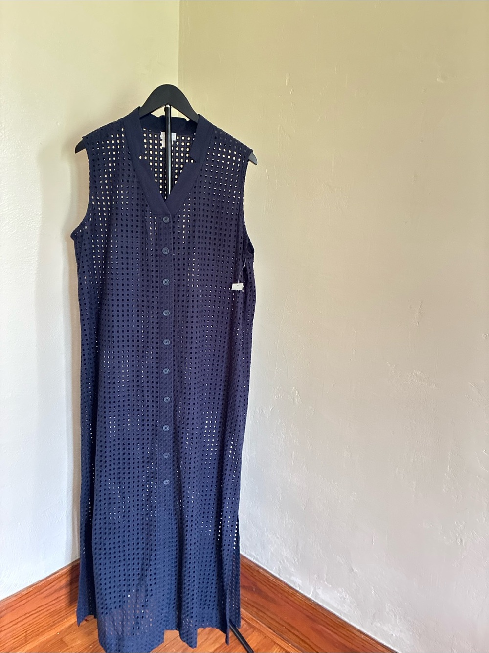 Chico's Navy Eyelet Button-Front Maxi Dress